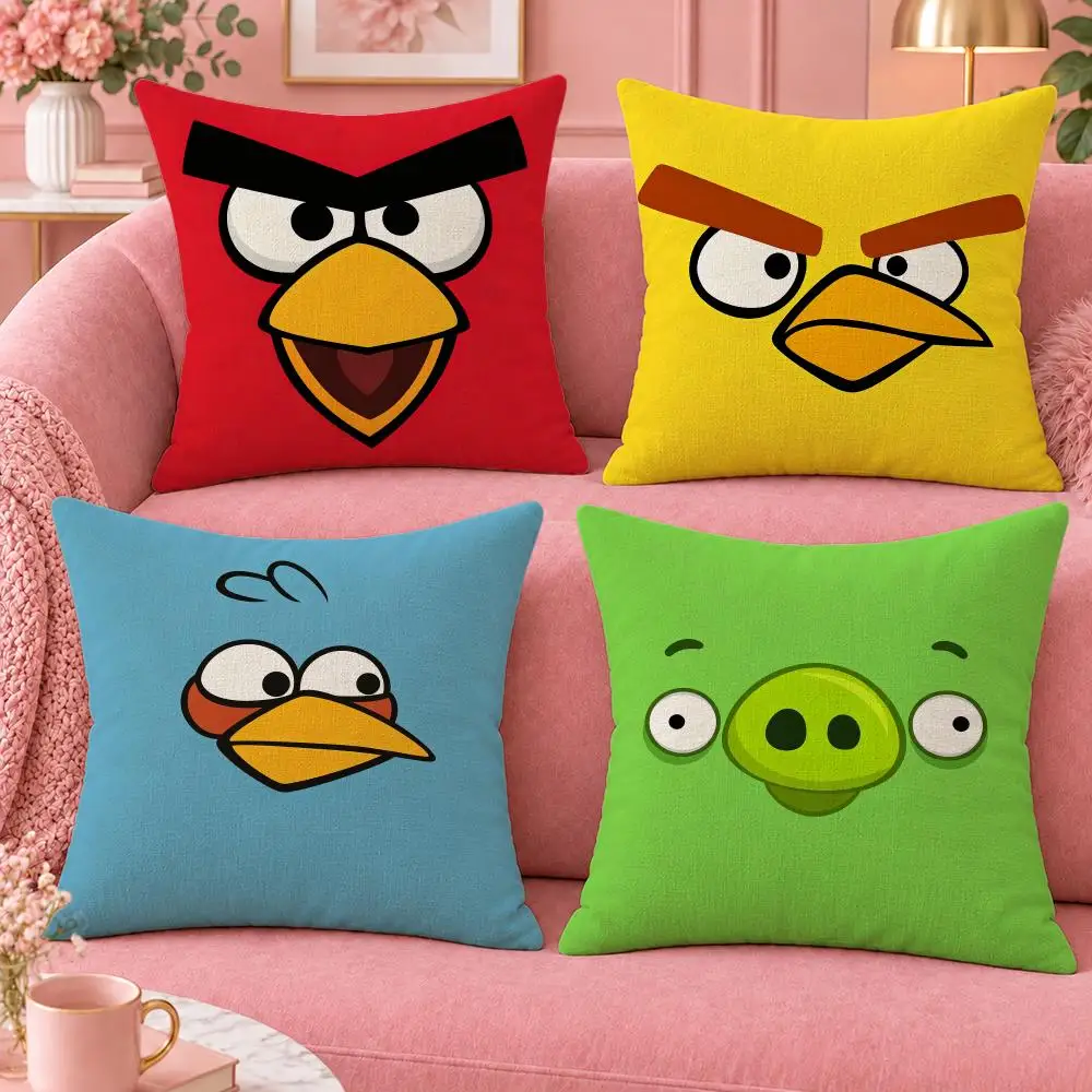 Game Funny Puzzle Angry Birds Cushion Cover Cute Cartoon Throw Pillow Cover Soft Plush Cushion Cover Sofa Bedroom Home Decor