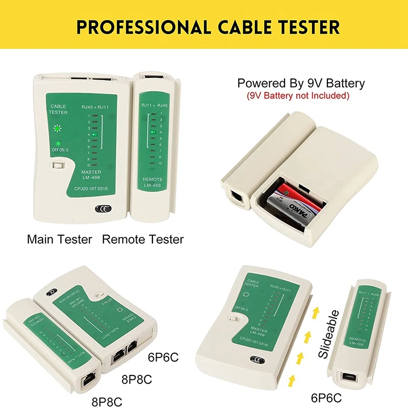 RJ45 Crimp Tool Kit With 20PCS Cat5 RJ45 Connectors, 20PCS Strain Relief Boots, 1 Wire Stripper And 1 RJ45 Cable Tester