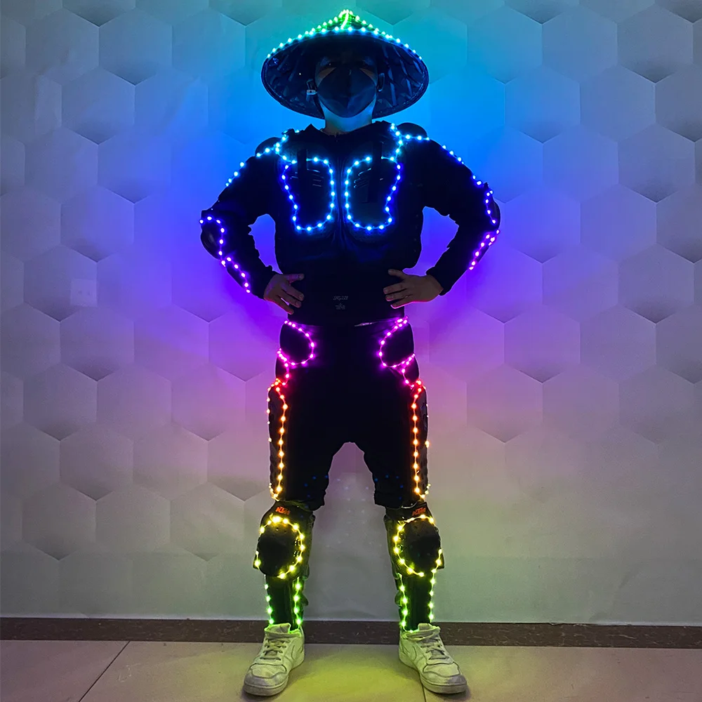 led robot costume Walker costume LED hat glow motorcycle armor jacket Clothing New Year party robot dance show props