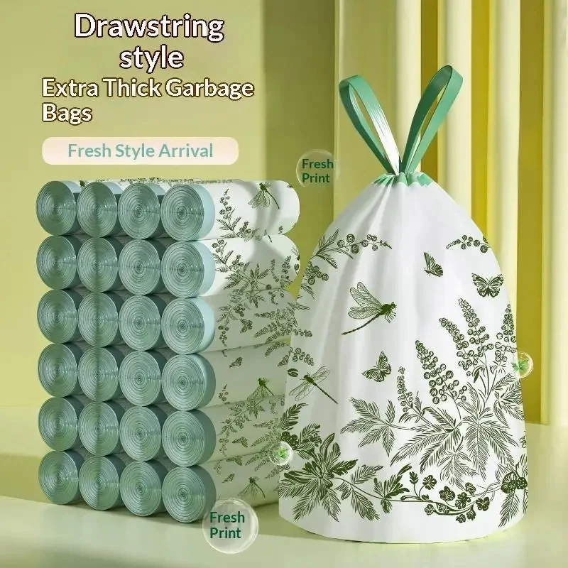 30Pcs Mugwort Fragrance Drawstring Trash Bag Rolls Thick Tear-Resistant Handheld Automatic Closure Garbage Bags for Home Use JJ3