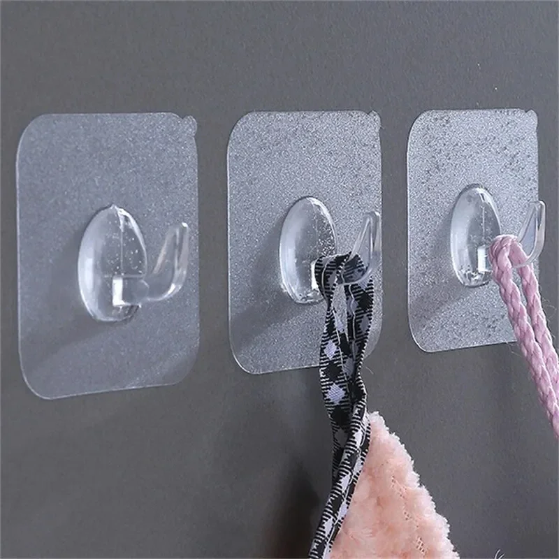 10/5PCS Wall Hooks Transparent Strong Self Adhesive Key Towel Door Wall Hanger Hanging Kitchen Bathroom Accessories Hooks