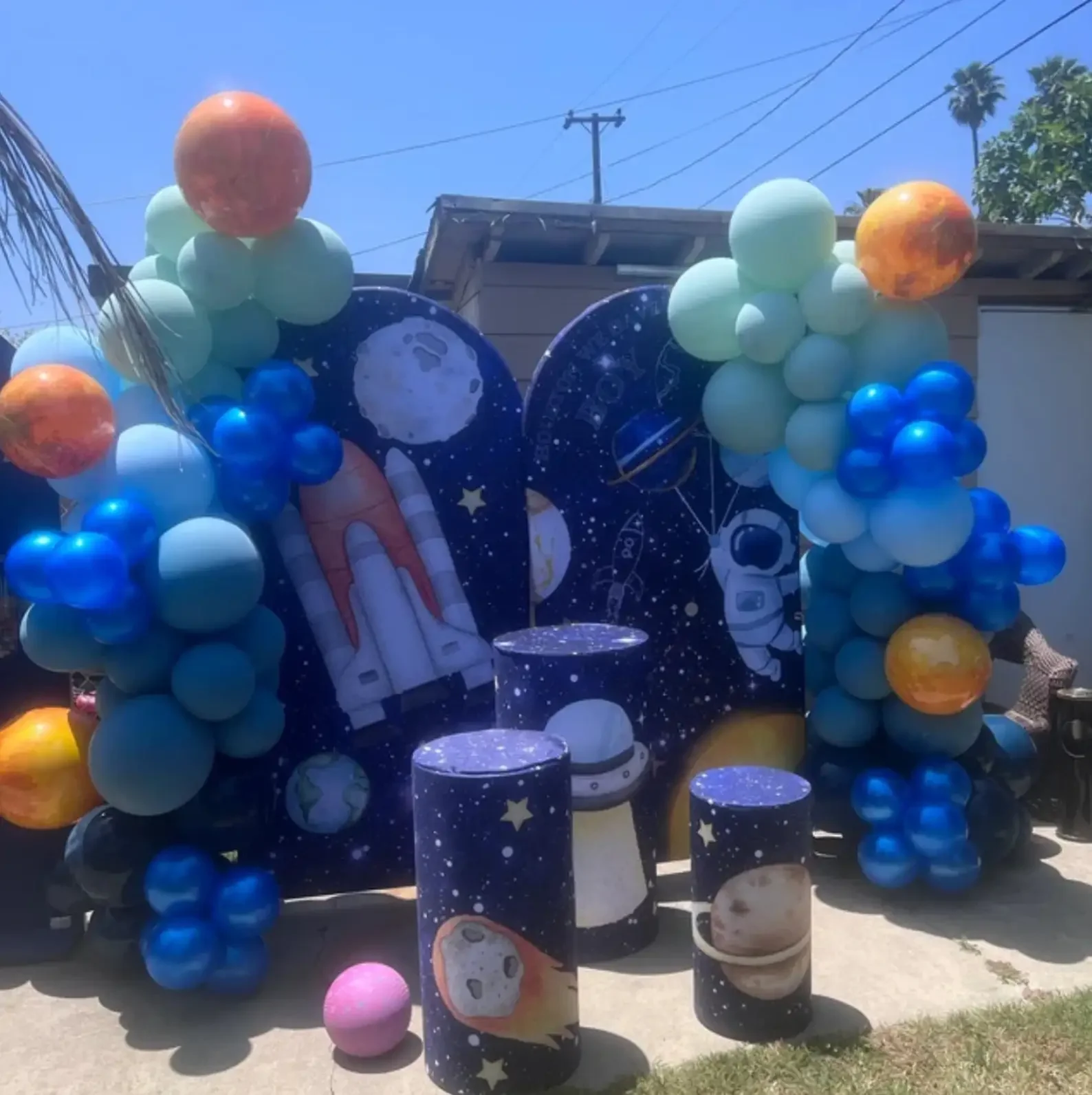 

Mehofond на заказ, 2-сторонний астронавт, ракета, космический детский день рождения, чехол для детского душа, арка Chiara, фон, декор, фото