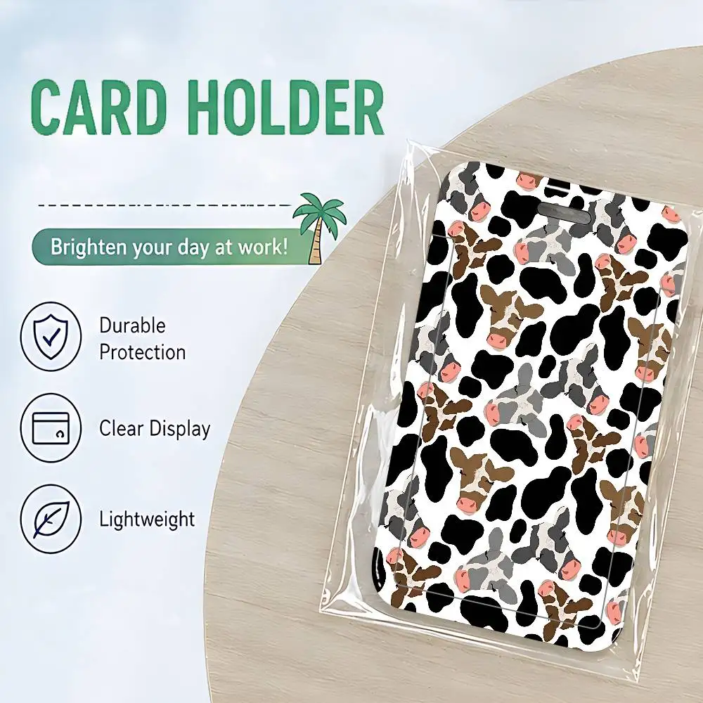 Cow Print Black White Symbol ID Card Holder Cute PVC Badge Holder Cartoon Card Cover Student ID Bus Card Case With Clear Window