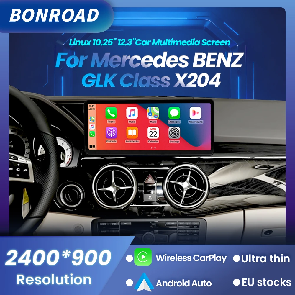 BONROAD – autoradio multimédia sans fil CarPlay, écran tactile, Android Auto, pour Mercedes Benz classe GLK X204 2008-2015 NTG4.0 NTG4.5