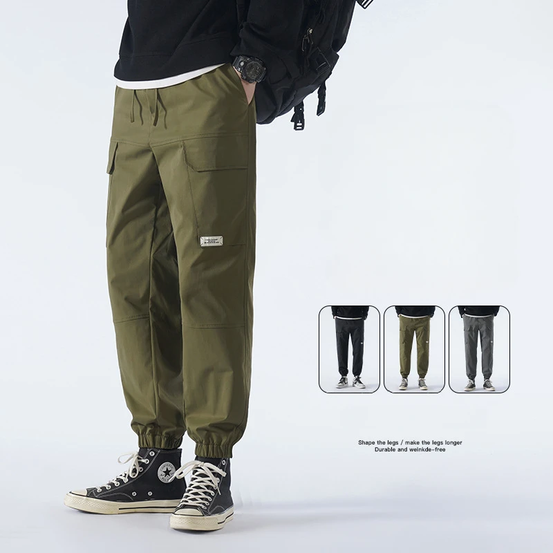 

Workwear pants autumn loose fitting casual pants versatile solid color tie up leggings joggers sweatpants baggy pants