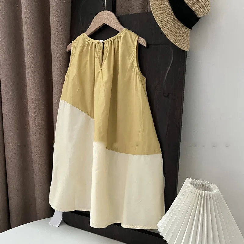 Vestidos de verano para niñas, vestido abstracto de contraste, chaleco individualizado, moda Simple para niños, ropa para bebés y niñas