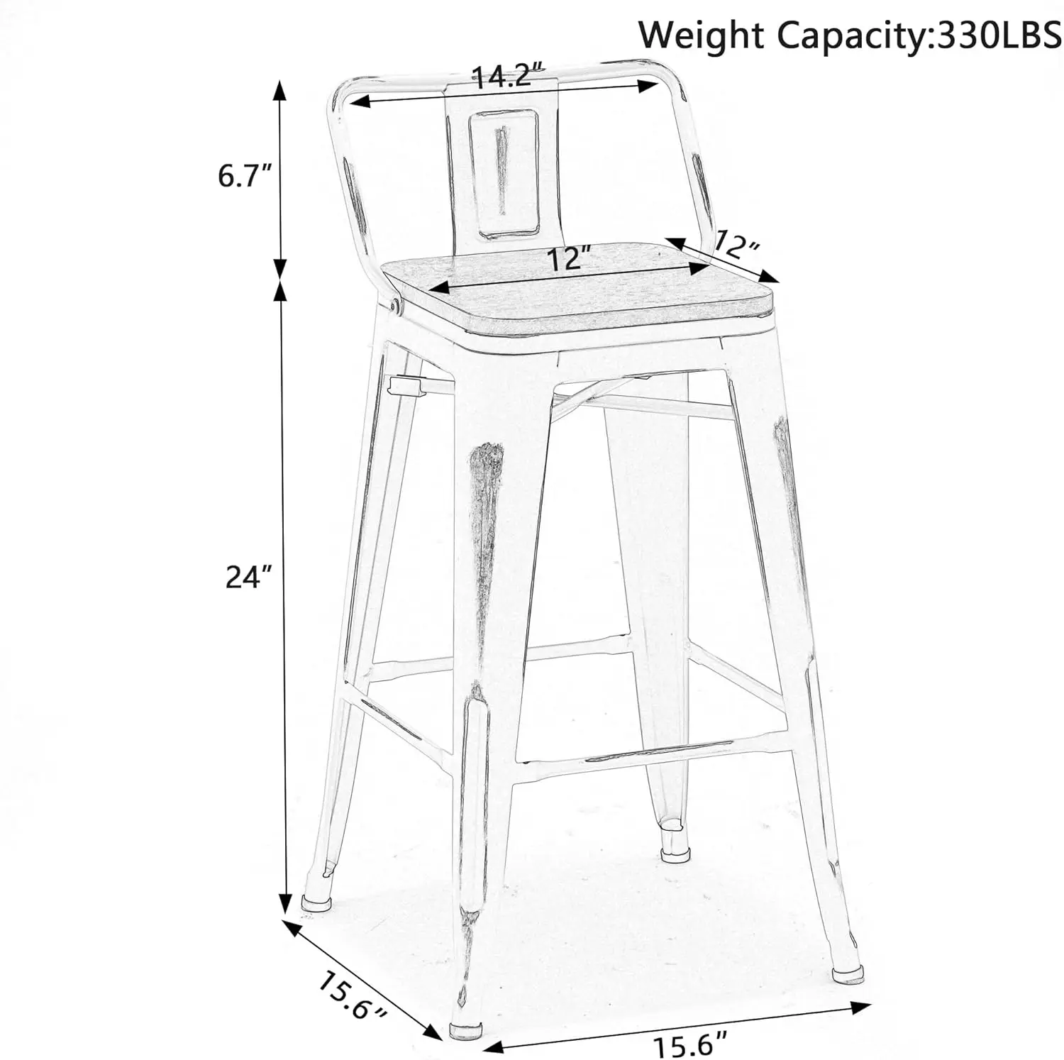 Bar Stools Set of 4 Counter Height Stools Industrial Metal Barstools with Wooden Seats(24 Inch)