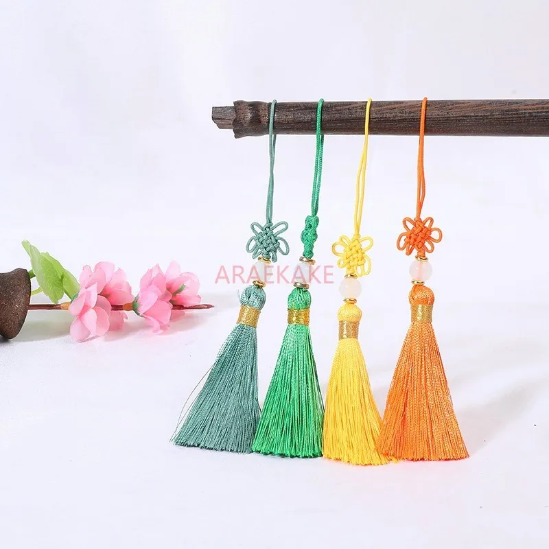 1pcs Tassels with gold thread， wrapped, bead and Chinese knot for purses, craft