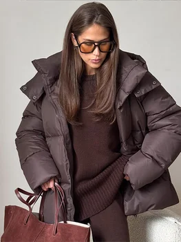 المرأة رشاقته مقنعين أسفل سترة قطن مبالغ فيها موضة كم طويل التلبيب معطف المرأة 2024 الشتاء سيدة معطف دافئ للتنقل