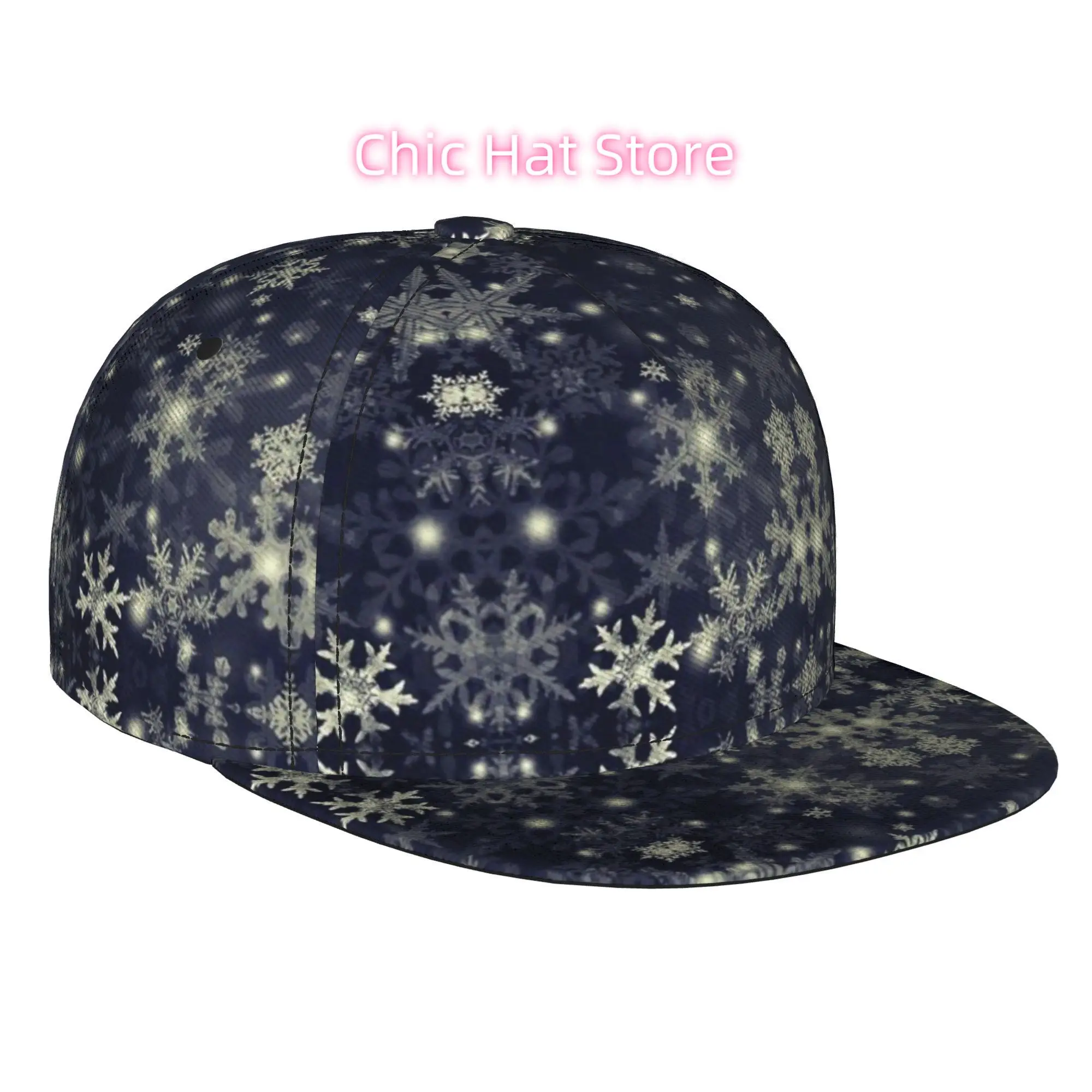 1pc Blue Night Snowflake Glitter Fully Printed Hip-Hop Caps, Baseball Caps, Stylish Flat-Brimmed Baseball Caps, Sports Outdoor C