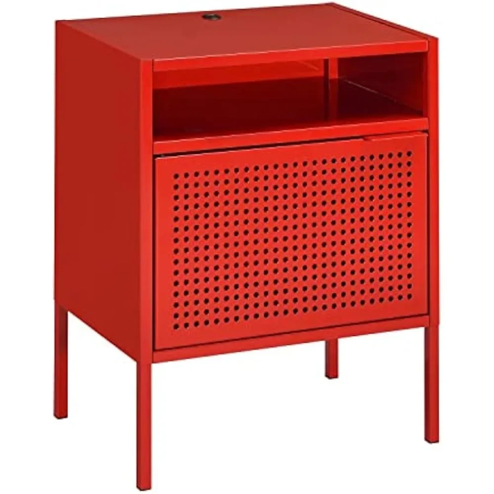 Gemma Metal Nightstand with USB Port in Red bedroom furniture  tables de nuit 13