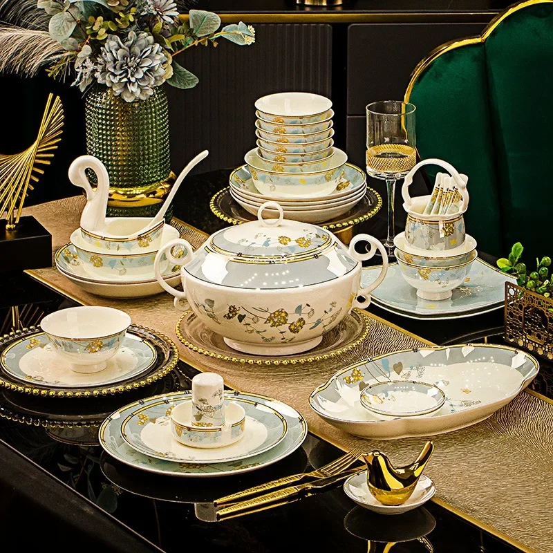 LingAo--Jingdezhen Ceramic Bone China Light Luxury Bowls, Plates, Dishes, Sets