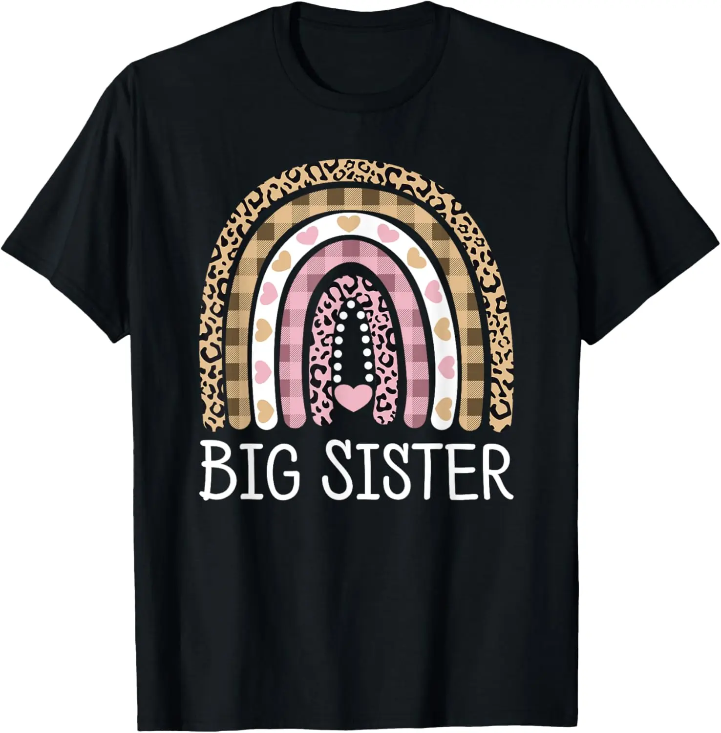 Big Sister Outfit Girls Rainbow Leopard Big Sis Announcement T-Shirt