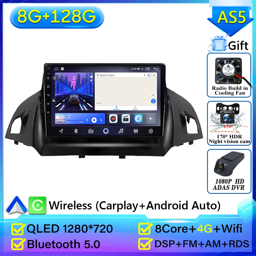 Autoradio Carplay Voor Ford C-MAX Kuga 2 Escape 3 2012-2019 Navigatie GPS Android Auto Bluetooth Multimedia Speler Geen 2din DVD