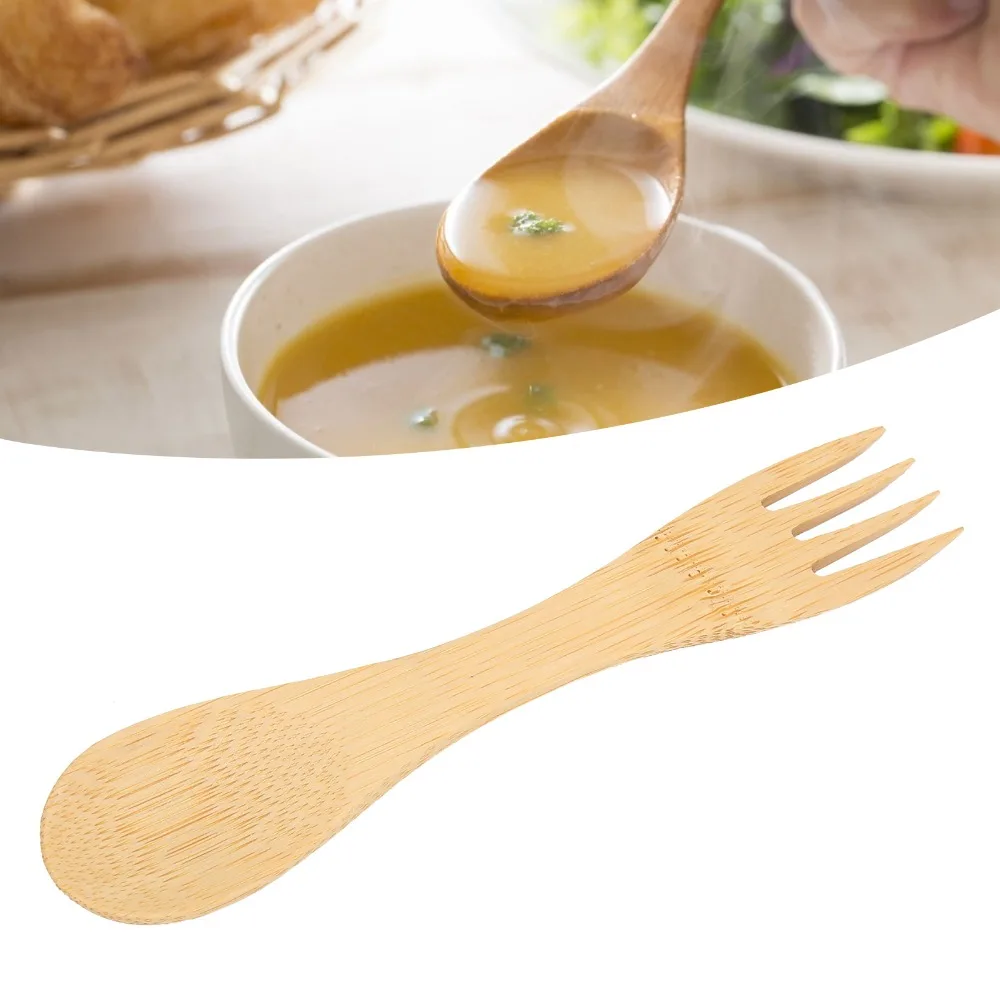 4Pcs Easy To Grip Bamboos Spork Smooth Polished Lightweight Tableware Practical Eating Utensil Table Setting