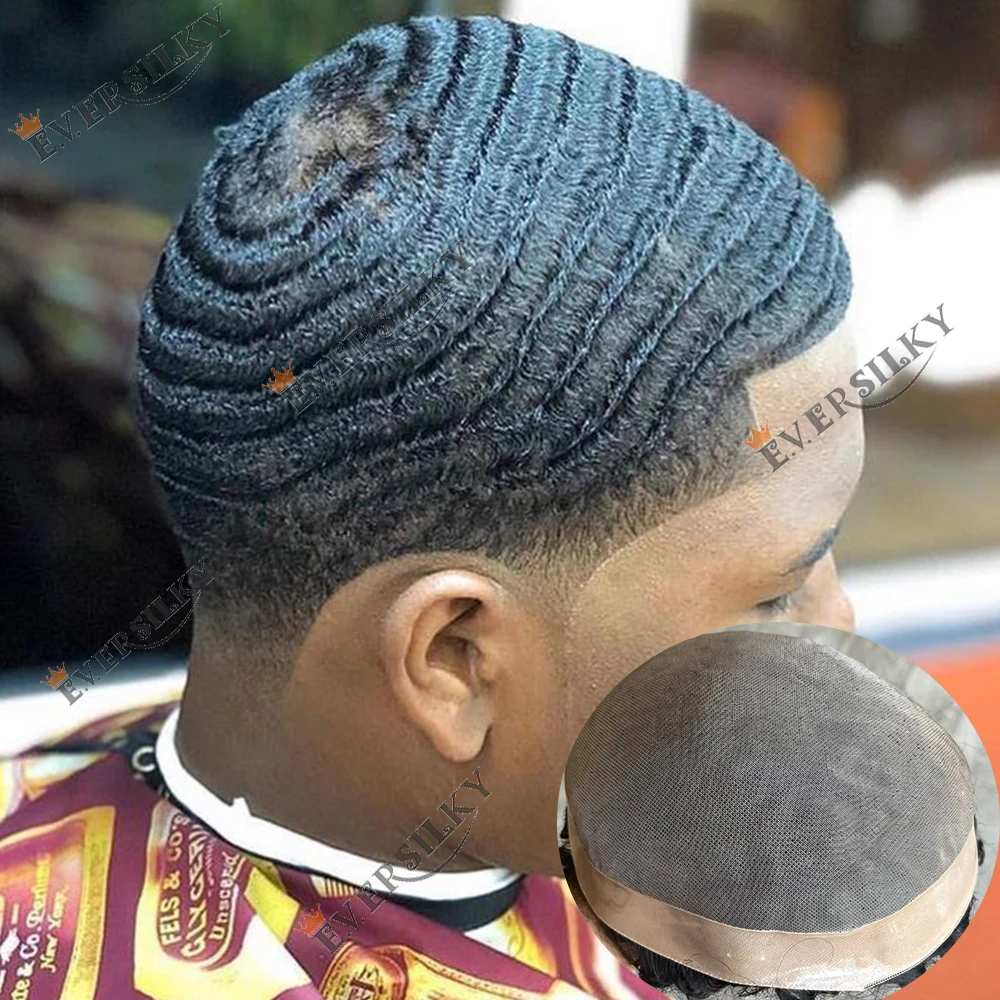 10mm 8mm Tiefwellen-Lockenhaarteil Afro Herren-Toupet 100% Echthaar-Perücken Braun Schwarz Mono Lace Top & PU-Prothese gegen Haarausfall – Detail 3