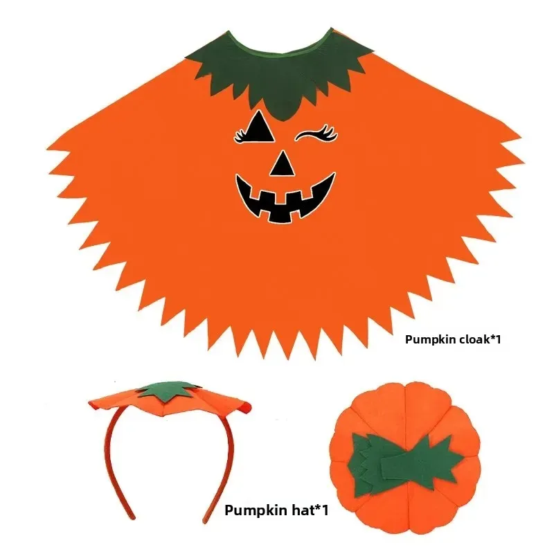 Leuchtendes Halloween-Kostüm-Set mit Kürbis-Umhang, Schulter und Hut für Erwachsene und Kinder, Party-Verkleidung, moderne Tanzkleidung