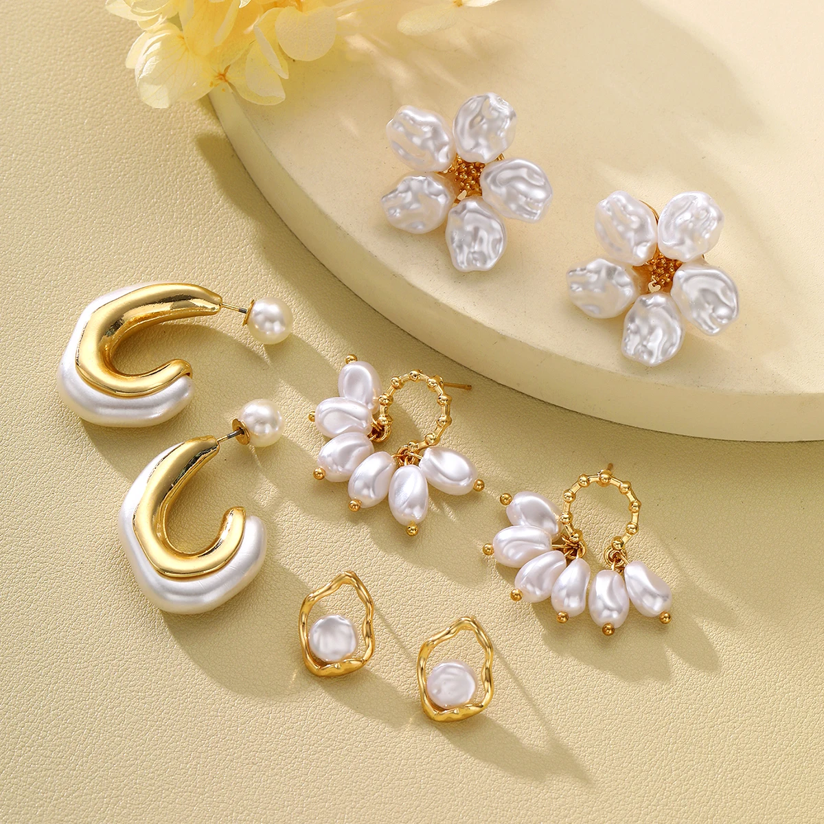 مجموعة مكونة من 8 قطع من أقراط اللؤلؤ على شكل زهرة للنساء على الطراز الفرنسي القديم أقراط للحفلات بسيطة ملابس يومية هدايا مجوهرات #3