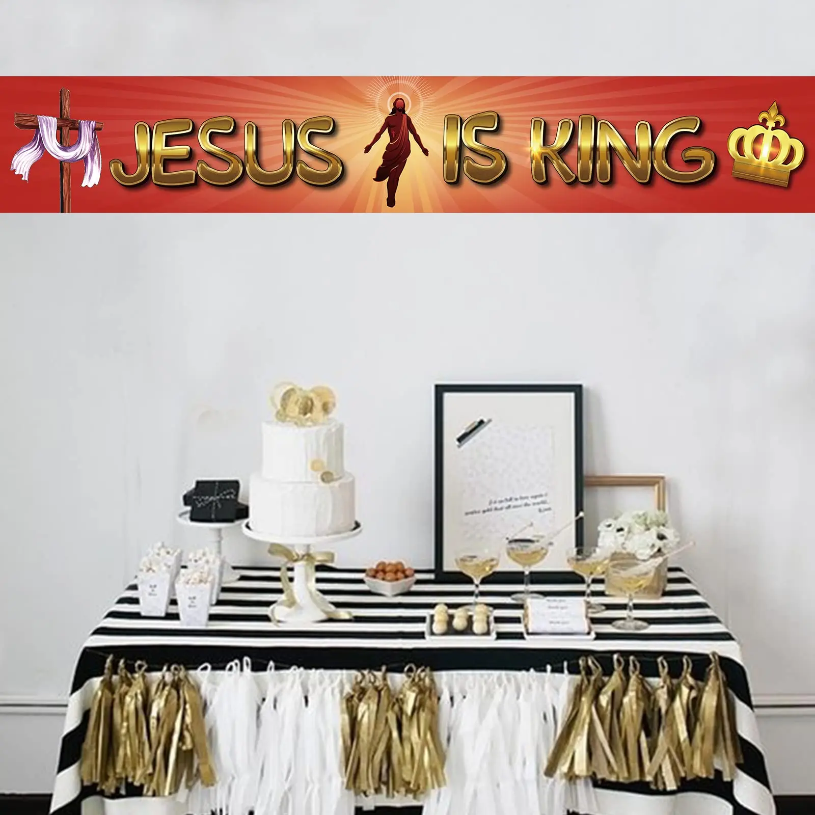 Jesus Is King Banner Yard Sign Christian Religious Decor Jesus Is The Reason for The Season Party Decorations for Outdoor Fence