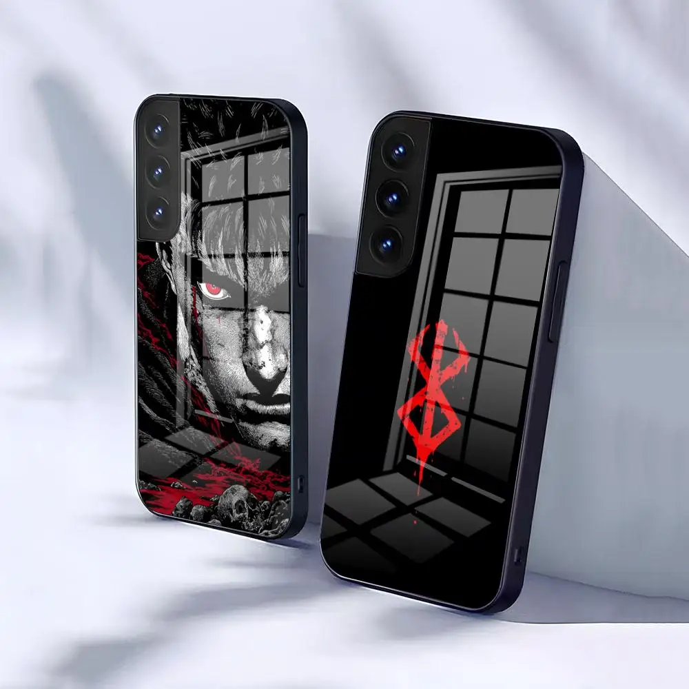 Funda de teléfono B-Berserk G-Guts para Samsung S26 S25 S24 FE S23 S22 S21 Plus S20 Ultra Note20Ultra, cubierta de cristal negro