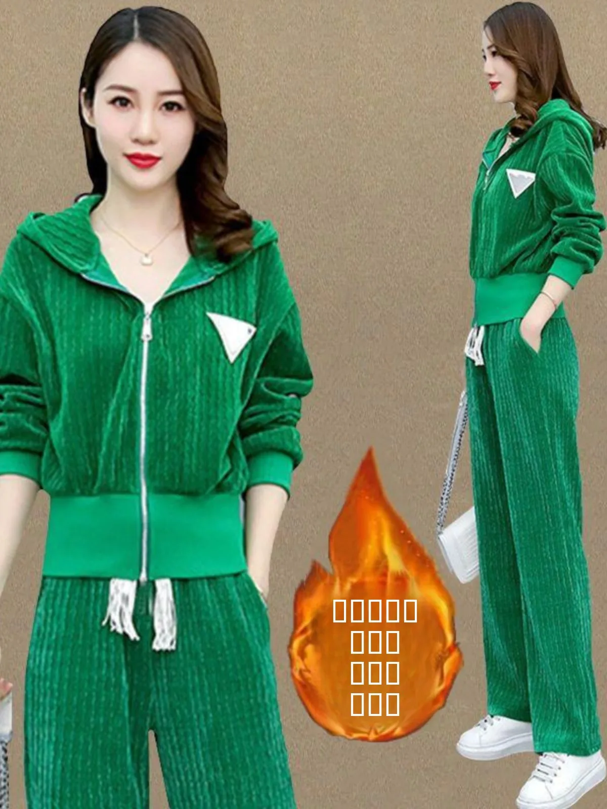 

Thiened Fce Hoodie And Pants Set Casual Sportswear Two-Piece Set for plus Size Women High Waist Long Pants Korean Sle