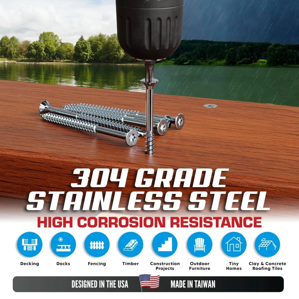 

#10 x 3 Inch Stainless Steel Deck Screws 1750 Pieces | T25 Star Torx Drive Flat Head | 304 Grade Stainless Steel