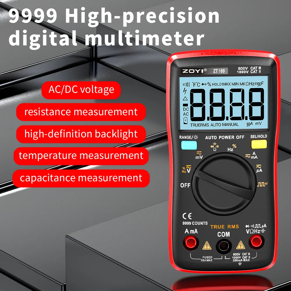 Multímetro Digital Anti-burn Alta Precisão Alcance Automático Display Digital Home Compact Zoyi-zt109