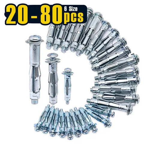 20-80pcs Hollow Wall Anchors with Screws Heavy Duty, Carbon Steel Zinc Plated Molly Bolts Wall Anchors for Drywall Plaster Walls
