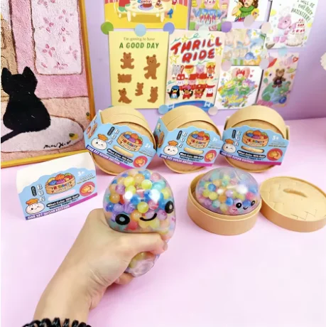 In Stock Colorful Bubble Dumpling Squeeze with Steamer Soft TPR Dough Balls Decompression Fidget Toy Funny Creative Bun Gift