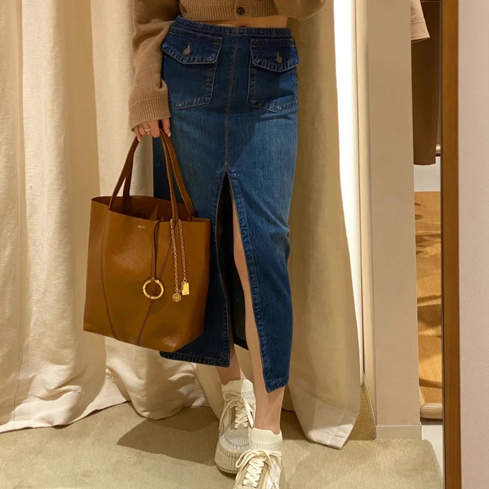 Sli Long Denim Skirt Vintage High Slit Slimming Leg Lengthening Cotton 00% Spring Faion Ladies' f Skirt