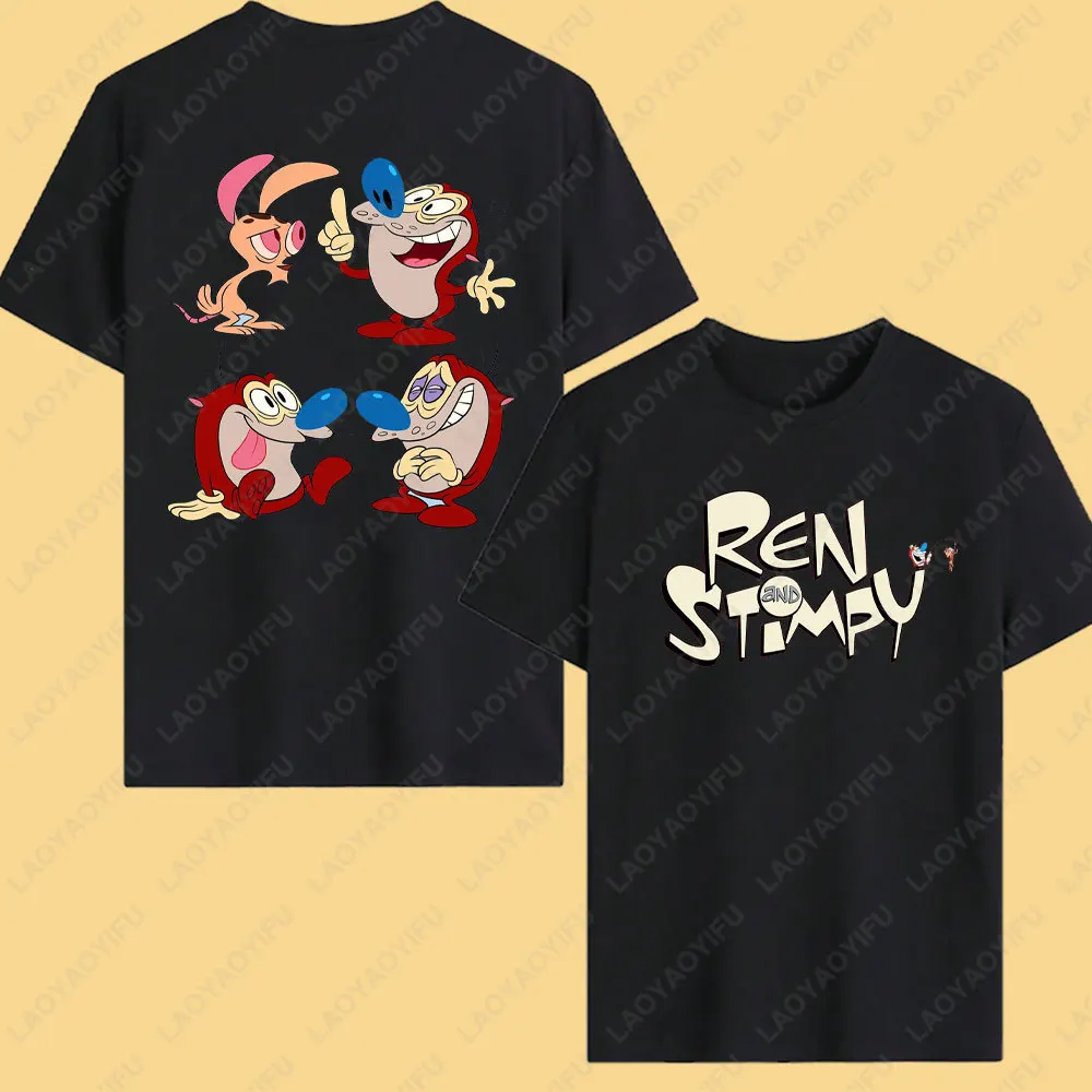 Retro The Ren & Stimpy Comedy Cotton Shirt 90s Nickelodeon Nicktoons Graphic Tee Vintage Cartoon Humor Unisex Y2k Top Women Men #5