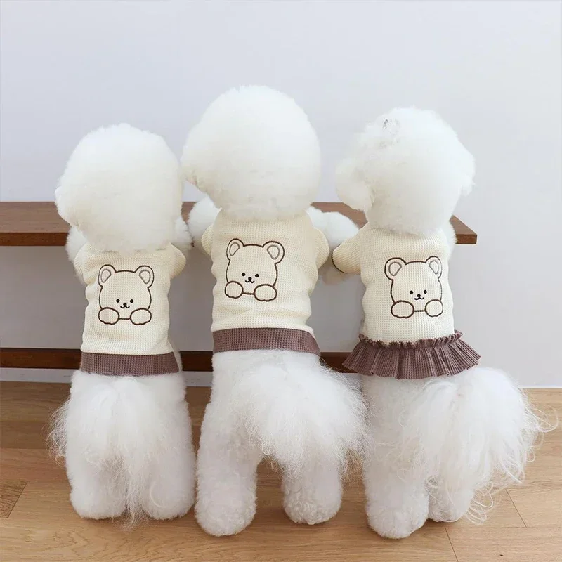 Cute Couple Dog Clothes For Dog Dresses Pet Shirt Waffle Cat Dog Shirt Puppy Pet Skirt Clothing For Dogs Cats Chihuahua Yorkie