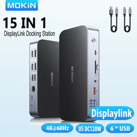 MOKiN 15 IN 1 DisplayLink Docking Station with 2 HDMI,2 Displayport,USB 3.1,2.5Gbps Ethernet,120W Power for MacBook Pro/Air/Dell
