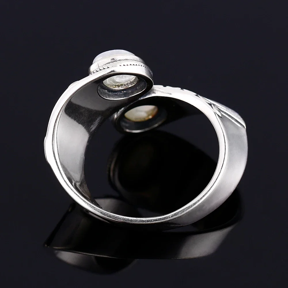 925 Sterling Silver Naturalny pierścionek z kamieniem księżycowym dla mężczyzn Kobiety Kreatywny projekt Drobna biżuteria Impreza Urodzinowa Prezent Akcesoria — zdjęcie 6