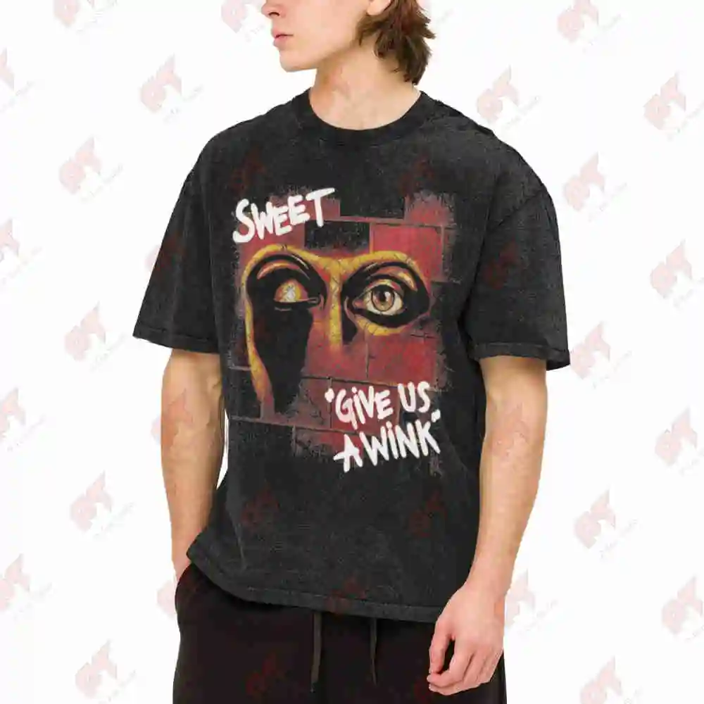 The Sweet Give Us A Wink Brian Connolly Steve Priest Vintage Washed Tee Pure Cotton T-Shirt