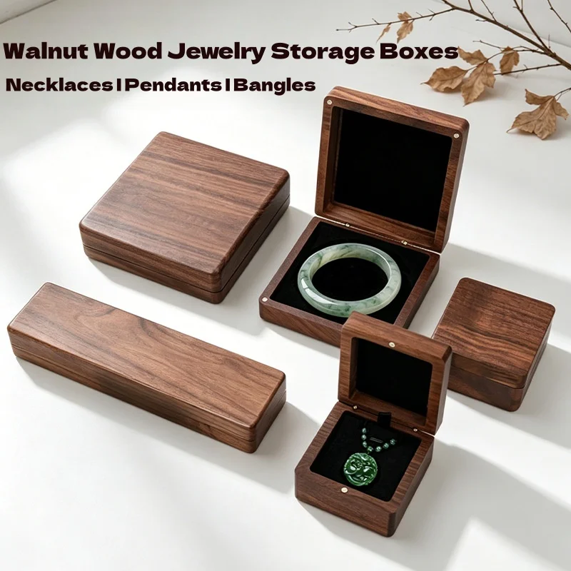 Walnut Solid Wood Jewelry Box Window Lid Gift Storage Case for Jade Bangle Pendant Necklace Buddhist Beads Gift Packing Box