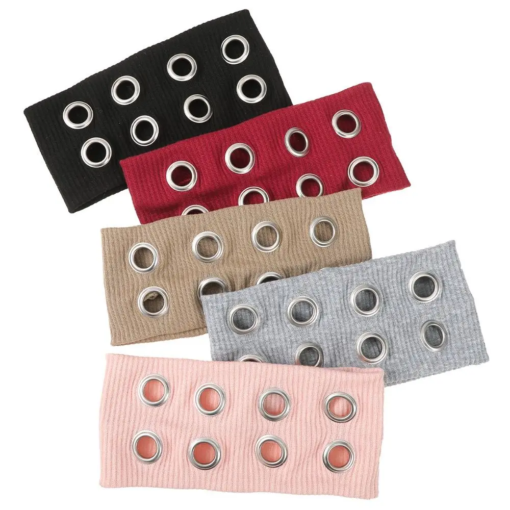 Металлические люверсы, повязка на голову в стиле рок, тканевая широкая эластичная повязка на голову в стиле панк, эластичная повязка на голову с полыми люверсами