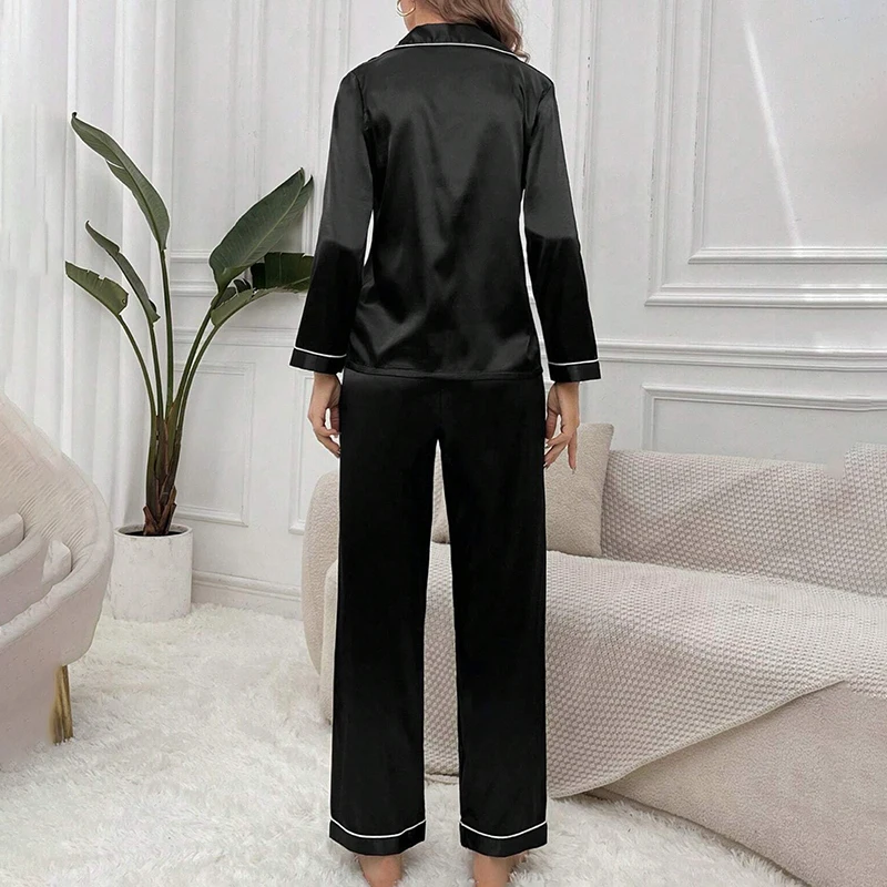 Luxuriöser Satin-Pyjama für Damen, Pyjama-Set, Umlegekragen, Knopfleiste, Oberteile und Hosen, Nachtwäsche und Loungewear für den Sommer, Heimkleidung, Anzug – Detail 10