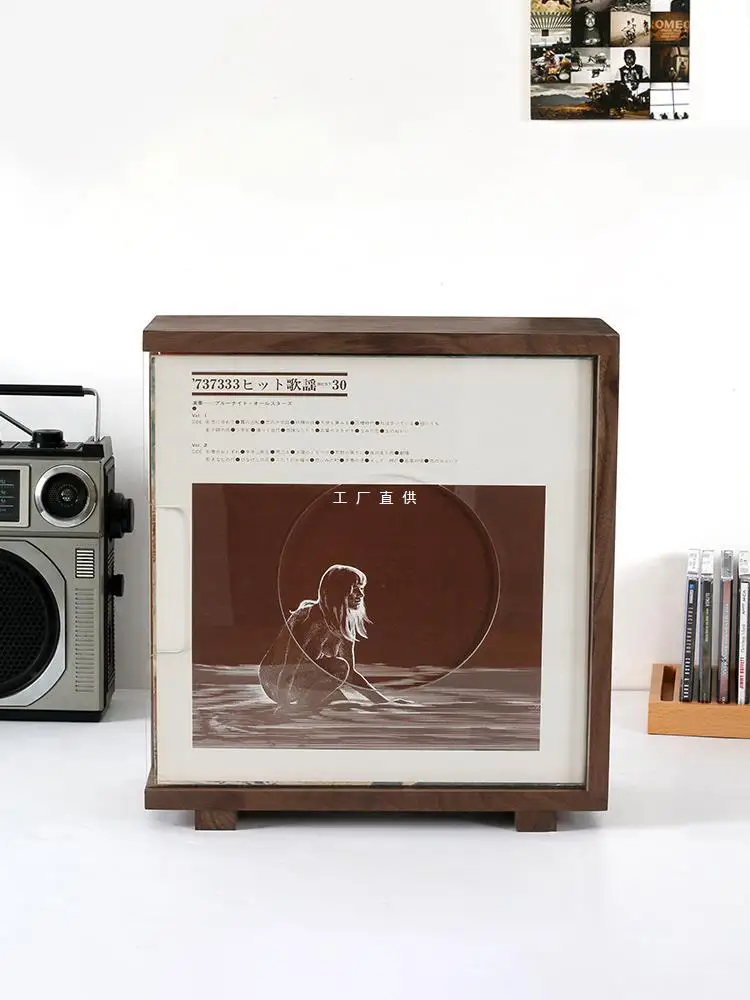 

Black walnut vinyl record storage rack 12 inch vinyl record storage box nostalgic acrylic CD rack solid wood