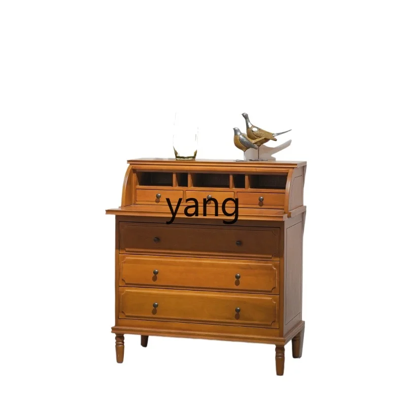 

LH retro solid wood with pumping board storage chest cabinet storage dressing desk