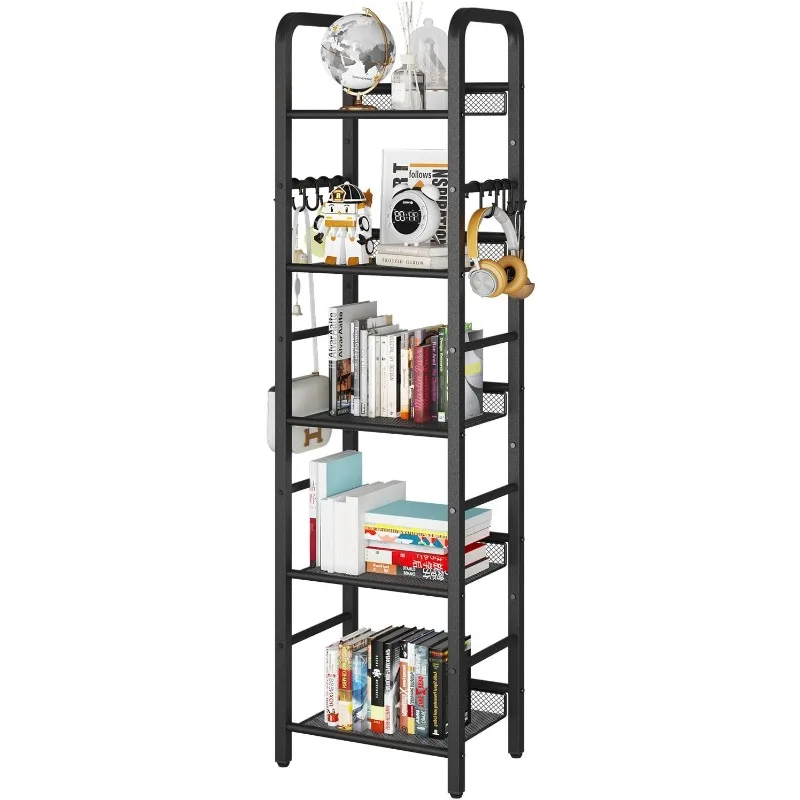 5 Tier Bookshelf, Freestanding Bookcase for Living Room, Bedroom, Home Office, Multi-Functional Storage Rack Organizer