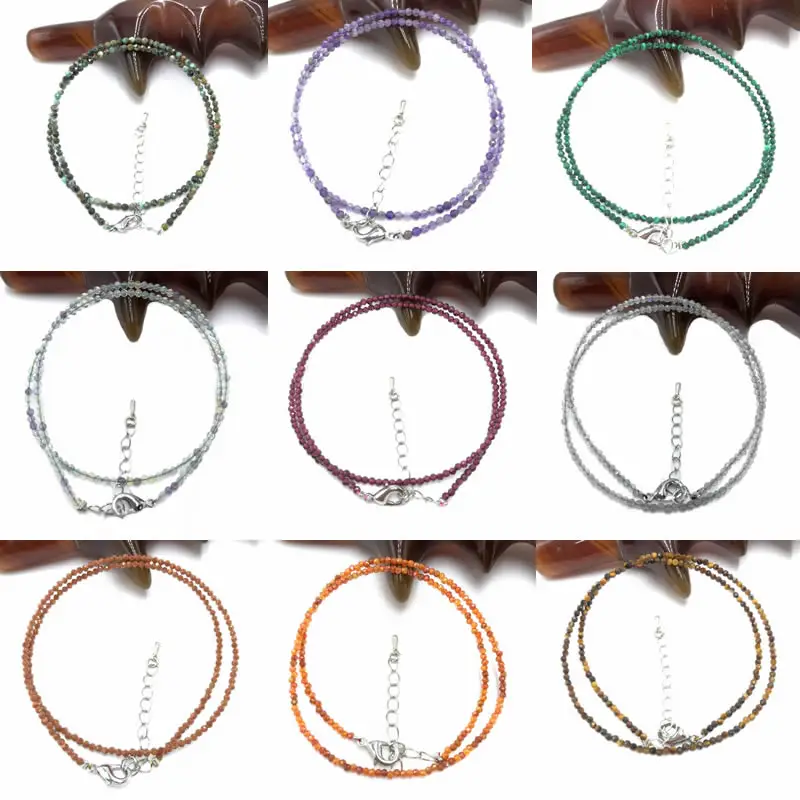 Fashion Faceted 2-3mm Beads Necklace Mini Natural Stone Tourmaline Garnet Crystal Choker Minimalist for Men Women Jewelry Gift