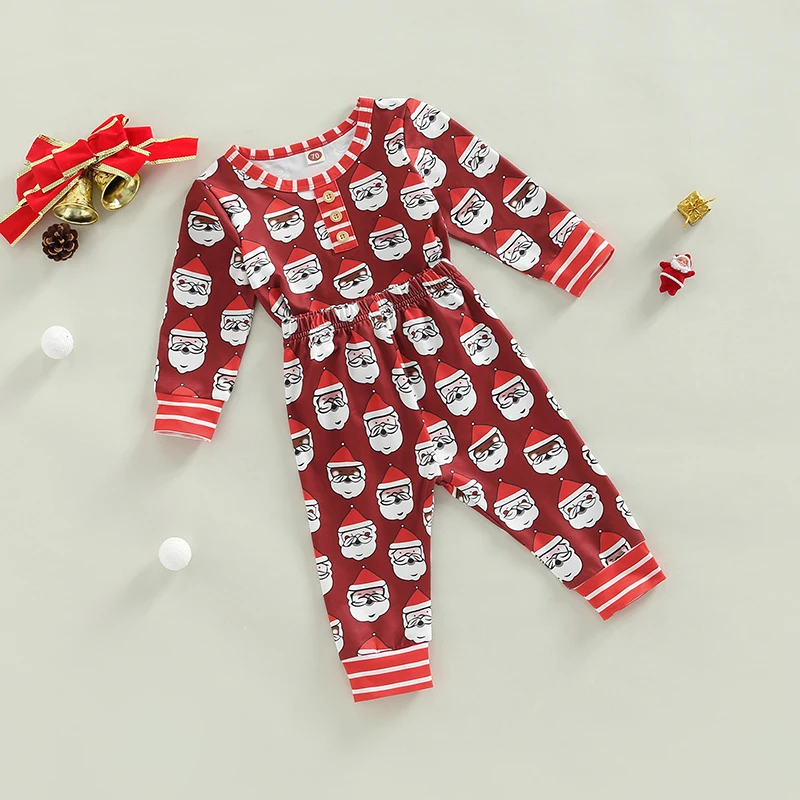 

Kids Christmas Pajamas Set Reindeer Print Long Sleeve Crew Neck Tops with Matching Pants for Boys and Girls