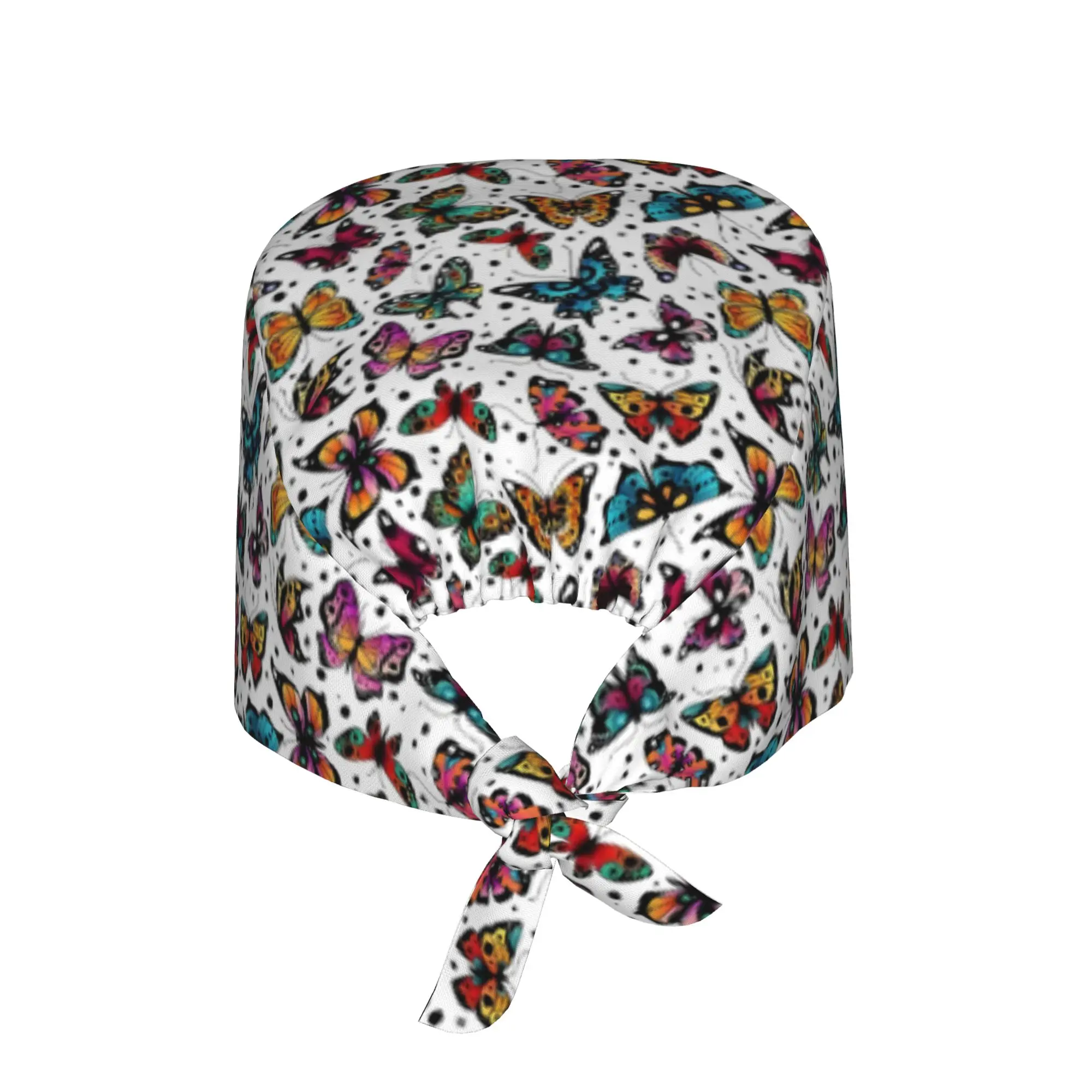 Adjustable Funny Colourful Butterfly Printed  Working Hat Women Men  Surgical Hat Scrub Nursing Doctor Surgeon Cap for Chef