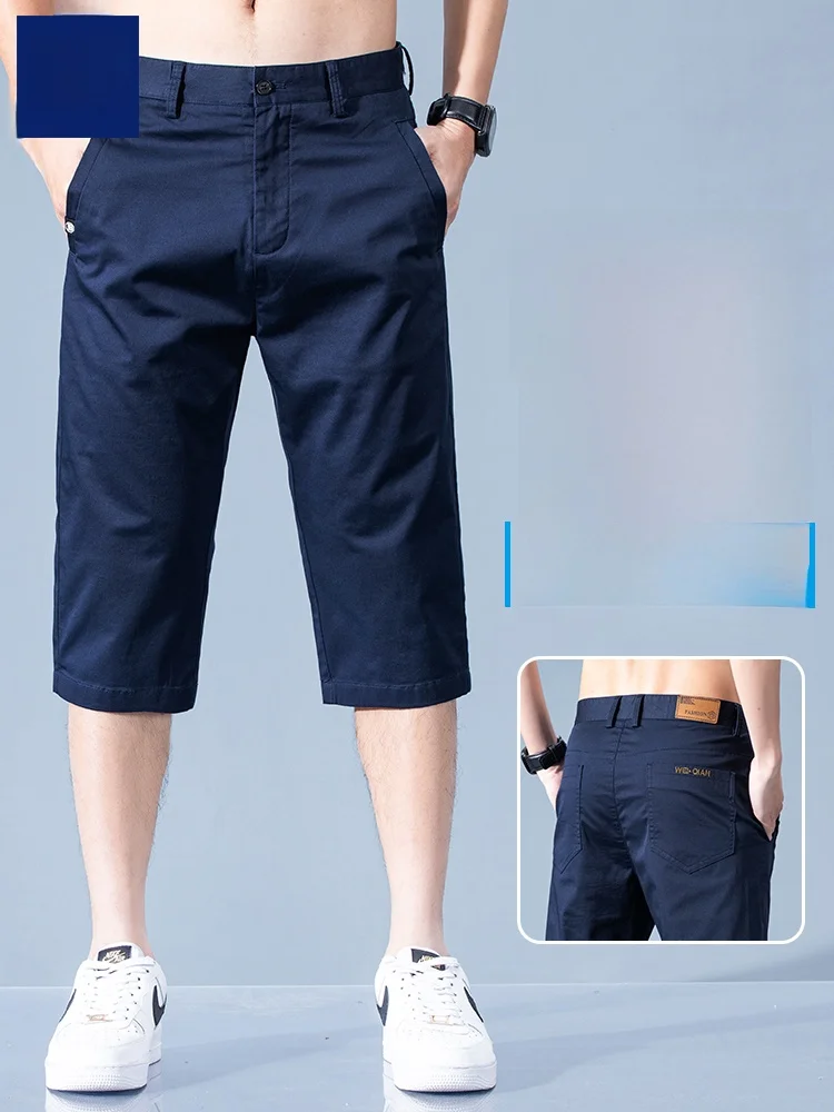 

Мужские летние повседневные хлопковые шорты из тонкого спортивного шелка, быстросохнущие, укороченные брюки (7/8), модные, городские, свободного кроя, для молодежи