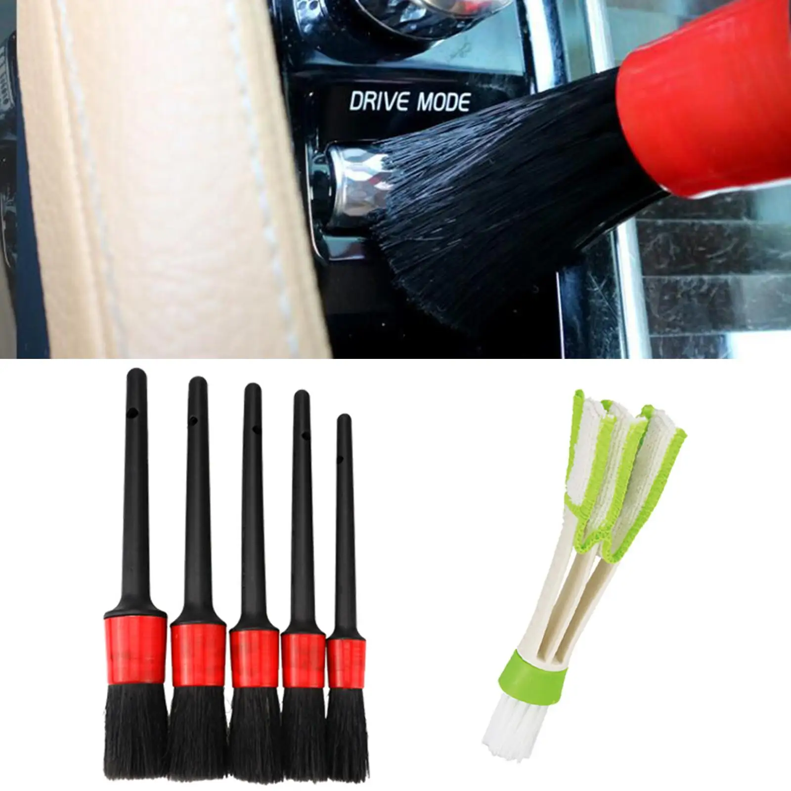 

6Pcs Auto Detailing Brush Set Interior Exterior Wet Dry Use Automotive Detail Brushes Fit for Dashboard Cleaning Bicycles Rvs