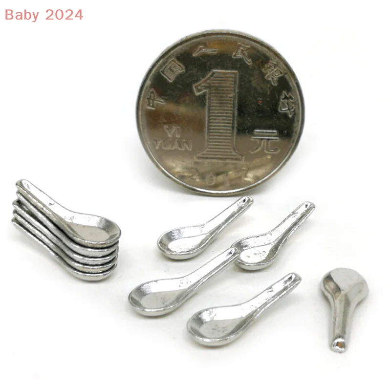 10 Pieces 1:12 Dollhouse Miniature Soup Spoon Set Pretend Play Dollhouse Kitchen Accessories