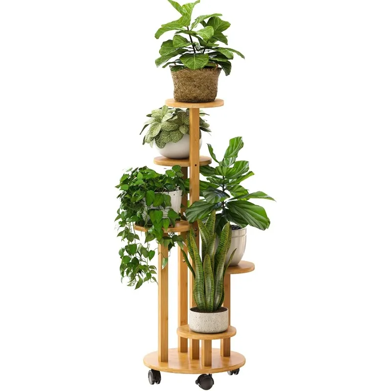 Corner Plant Stand with Wheels, 5 Tiered for Indoor Plants Multiple, Window Garden Balcony Living Room