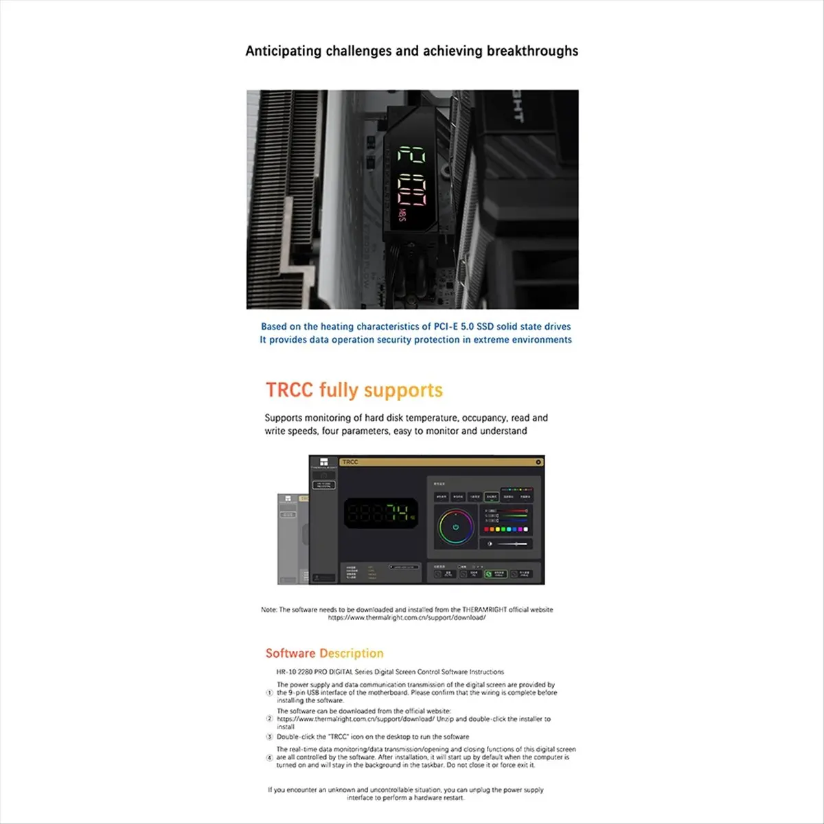 

-10 2280 PRO ЦИФРОВОЙ M.2SSD Радиатор с твердотельным накопителем и цифровым дисплеем, тепловые трубы 4X5 мм/3 см вентилятор/поддержка PCI-E5.0