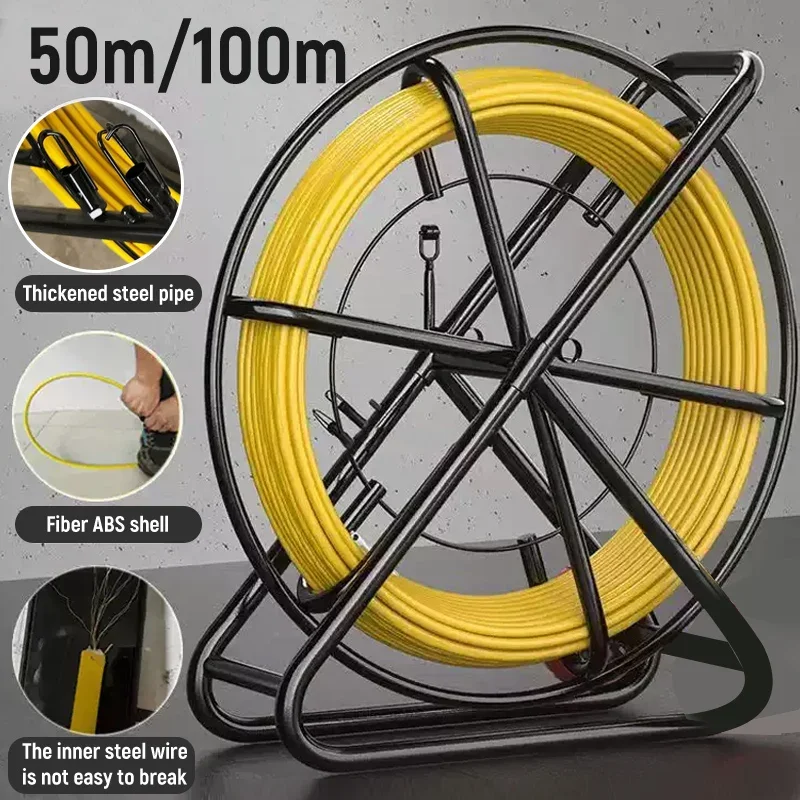 

Fiberglass Wire Cable Running Puller Rod Duct Rodder Snakes 4/5/7mm Fish Tape Reel Unclogger Leader 50/100m for Home Garden